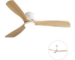 Plafondventilator Met Lamp - 3 Hout Bladen - Ø 52 inch - Dimbare lamp - Met Afstandsbediening - 3 kleurtemperaturen - Geluidsarme werking - LED's Light - Wit, Natuurlijke houtkleur
