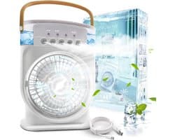 Mobiele airconditioning, stil, 4-in-1, luchtkoeler, mini met accu, mobiele airconditioning, zonder afvoerslang, draagbare airconditioning met verdampingskoeling, ventilator, type C met timer (wit)