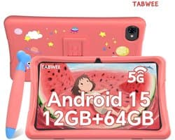 TABWEE K10 Tablet - 10.1 Inch FHD - 12GB RAM - 64GB ROM - SD 2TB - 5000 mAh - Android 15 - WiFi 6 - uitstekend cadeau voor kinderen - Roze
