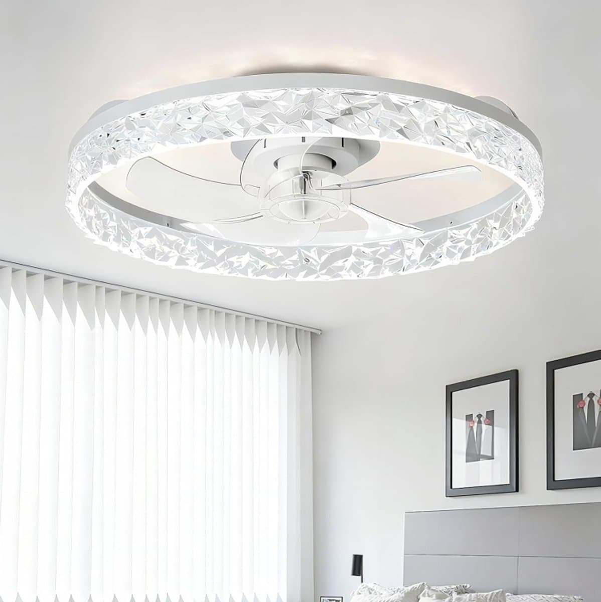 Plafondventilator van 50 cm met verlichting en afstandsbediening - Fandelier platte plafondventilator - 3000K-6500K dimbare inbouw LED-ventilatorlamp - Witte moderne plafondventilator met verlichting voor de slaapkamer — afbeelding 1