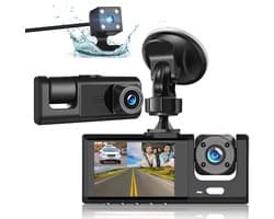 Dashcam met dubbele opnamefunctie Geschikt voor en achter, 3-kanaals dashcam met dubbele opnamefunctie, 1080P in-voertuigcamera DVR B