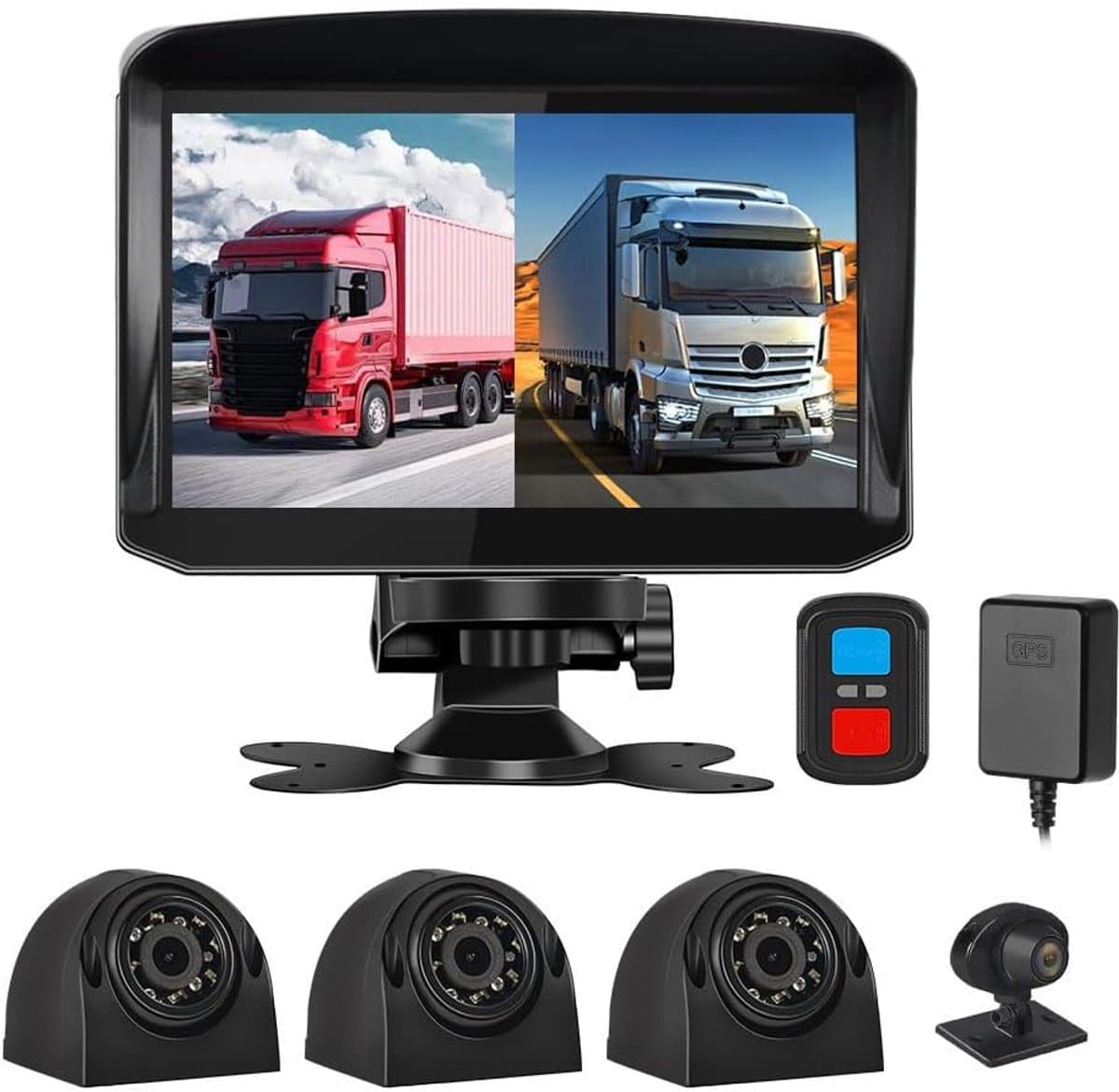 SnelShoppen - 4CH Dashcam Set met 7 Inch Monitor, 1080P Waterproof Camera's voor Truck, Bus en Voertuigen, GPS, Nachtzicht, G-Sensor, Voor en Achter B — afbeelding 1