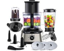 Multifunctionele Keukenmachine - Voedselverwerker Blender - Culinaire Bereidingen - 11-in-1 Accessoires - 25 Liter Kom - Zwart Grijs