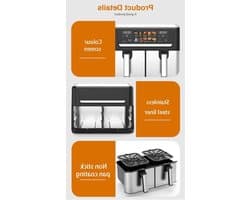 Airfryer met Dubbele Lade - Hete Lucht Oven - Gezond Koken - Twee Gerechten Tegelijk - 12 Liter