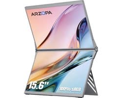 ARZOPA E1 Dual Portable Monitor - 2x 15.6 Inch Full HD IPS - Opvouwbare Dual Screen Laptop Monitor - USB-C & Mini HDMI - Aluminium
