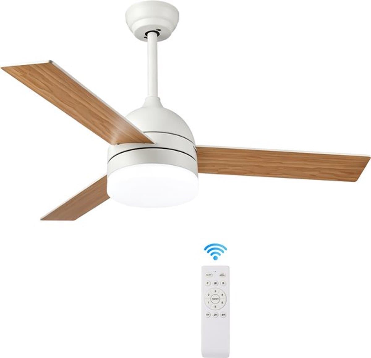 Plafondventilator 3 blad Ø105cm hout - stille ventilator – top kwaliteit - energie zuinig -met remote - ventilator voor laag plafond - 6 snelheden – beste alternatief voor airco - zomer en winter stand – houten ventilator — afbeelding 1