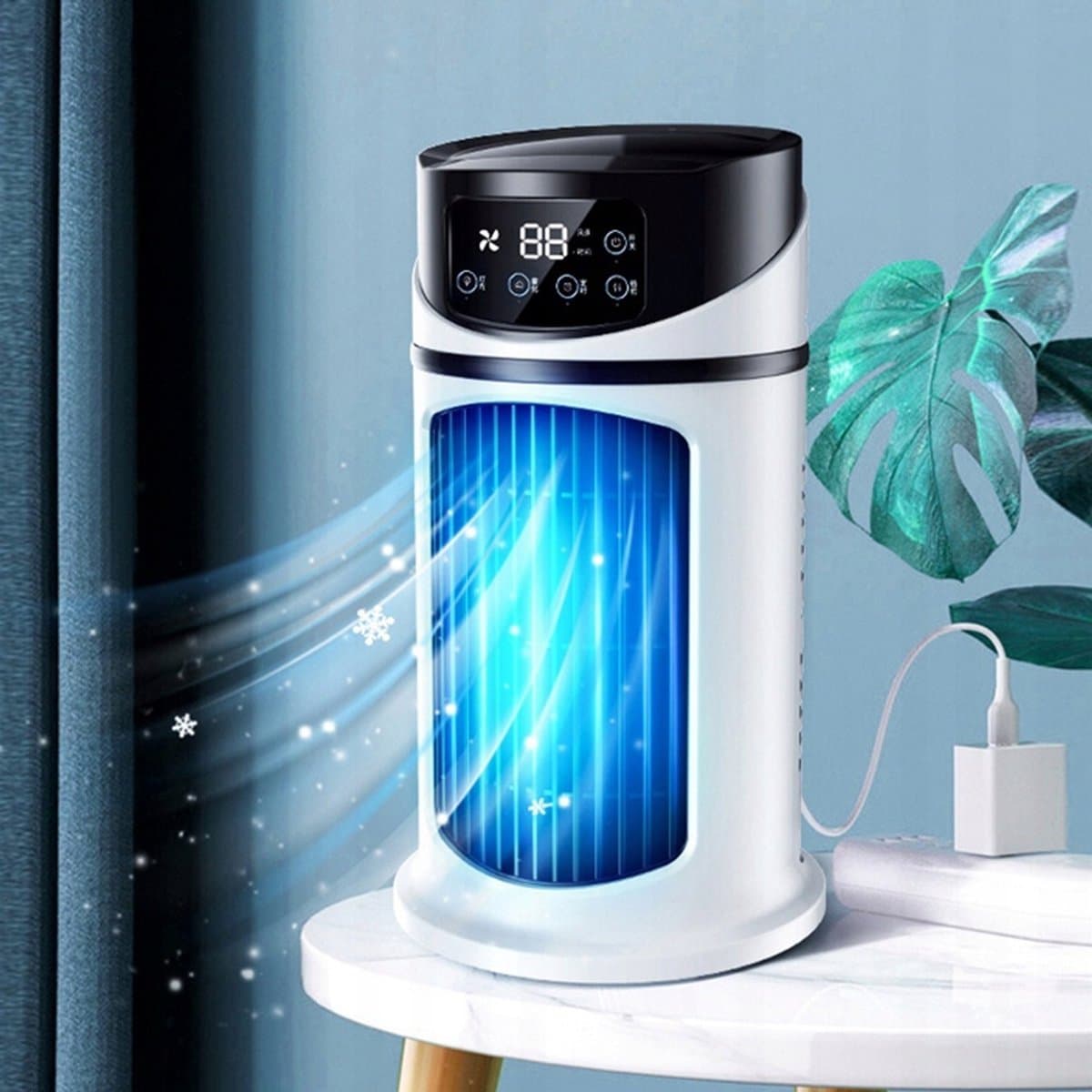 Draagbare Airco - Torenventilator - Mobiele Aircooler - Ventilator Staand - Tower Fan - met Nevelkoeling & Timer - 6 Snelheden - 300 ml - USB - Persoonlijke Koeler - Voor Slaapkamer & Woonkamer & Kantoor — afbeelding 1