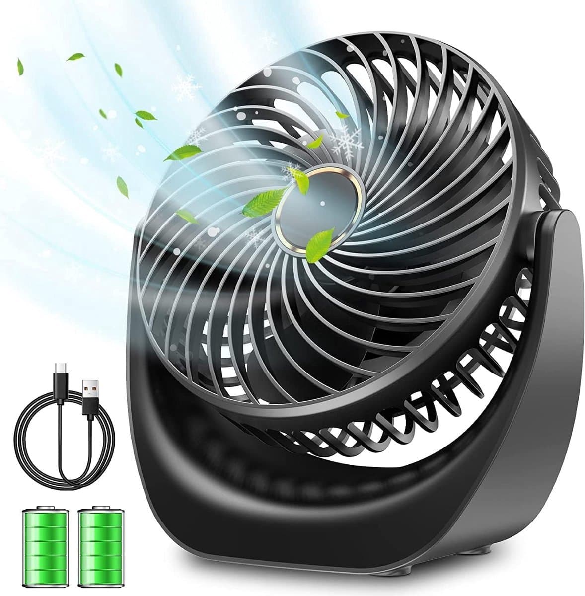 Solvix tafel ventilator geluidloos - Bureauventilator - Zwart - Oplaadbare 4000 mAh Accu - 5 Snelheden - Voor Thuis en Op Kantoor — afbeelding 1