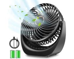 Solvix tafel ventilator geluidloos - Bureauventilator - Zwart - Oplaadbare 4000 mAh Accu - 5 Snelheden - Voor Thuis en Op Kantoor