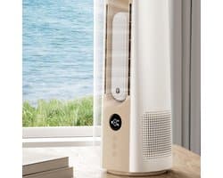 LISM-Spuitmachine met bladloze, automatische oscillerende ventilator met 9 snelheidsstanden, stille koelventilator, borstelloze motor, wit en bruin.
