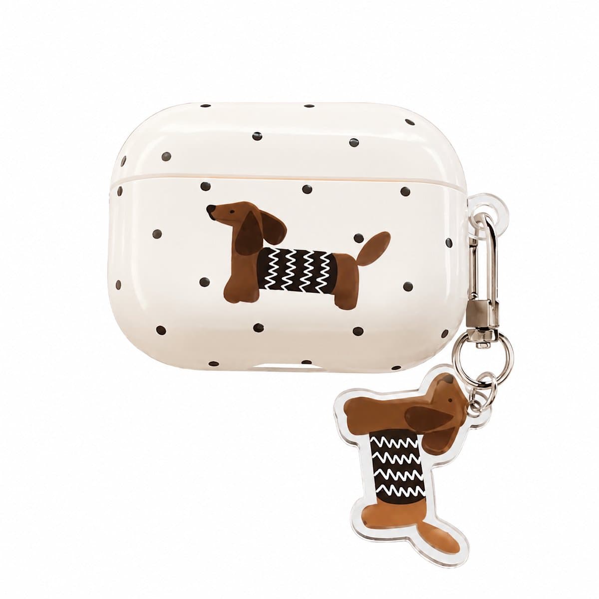 Enluxe Case geschikt voor Airpods 4 - Teckel Print Creme - Hardcase met Hondenhanger, Schokbestendig Hoesje — afbeelding 1