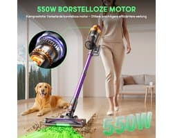 Hiazurm steelstofzuiger - 9-in-1 steelstofzuiger draadloos - 75000pa - Met dierenborstel - LED Groene Stofdetectielamp - Geschikt voor Tapijten - Harde Vloeren en Dierenharen - 2-liter stofopvangbox - Paars