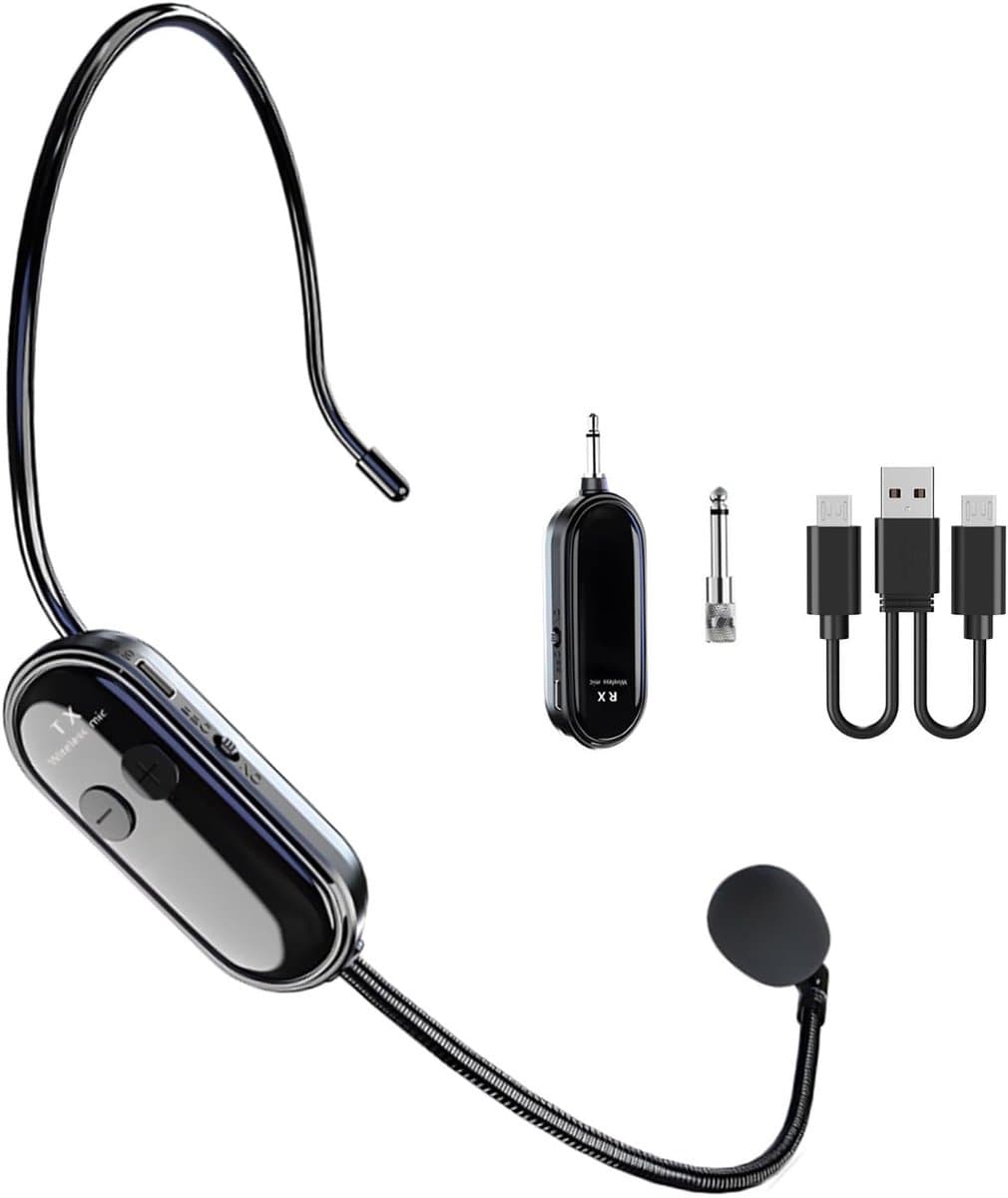 Draadloze microfoon headset met 2 in 1 functie en lange afstandsbereik — afbeelding 1