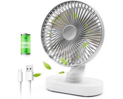 Tafelventilator Oplaadbaar – Stille Ventilator – 4 Snelheden – 90° Oscillatie – 4000 mAh-zilver