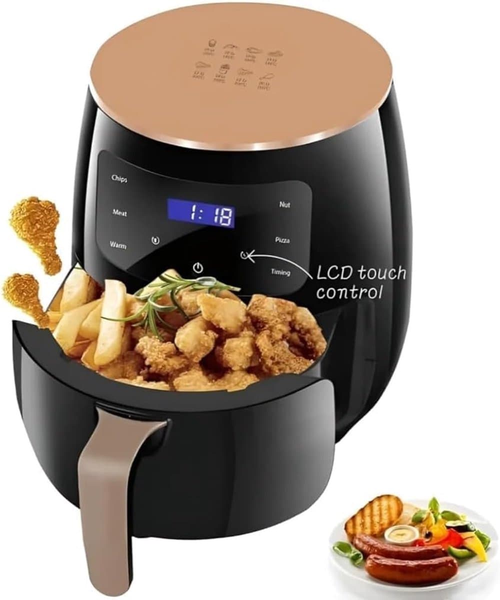 VERON VR-1011 Airfryer – 1400W – 5 Liter Binnenmand / 6 Liter Buitenpan – Digitale Touchscreen – Zwart/Goud — afbeelding 1