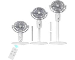 KZQ Staande Ventilator Voor Slaapkamer - Luchtcirculator - 90° En 180° Oscillerend - 5 Snelheden - 3 In 1 Vloer En Tafel Model - 38cm 60cm 82cm Verstelbare Hoogte - Met Afstandsbediening - Voor Thuis En Studentenkamer - Wit