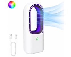 Bladloze Ventilator met LED Licht 7 Standen - Oplaadbaar USB C - Fluisterstil - 3 Standen - Tafelventilator met Verlichting - Draagbare Ventilator - Wit - Silvergear