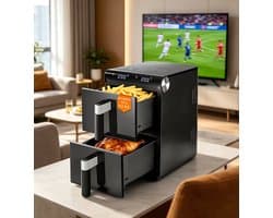 NETTLIFE Airfryer Dubbele Kamer 11L - 2800W - 13-in-1 Hetelucht Friteuse - Touchscreen met Timer - Vaatwasserbestendige Manden - 2 Bakmanden - voor Gezin - Zwart