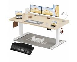 Devoko Elektrisch Zit-Sta Bureau 160x80 cm – 18 mm Dik Tafelblad – 3 Geheugenstanden – USB en Zit-alarm – Kabelmanagement – Wit frame met houtkleurig blad