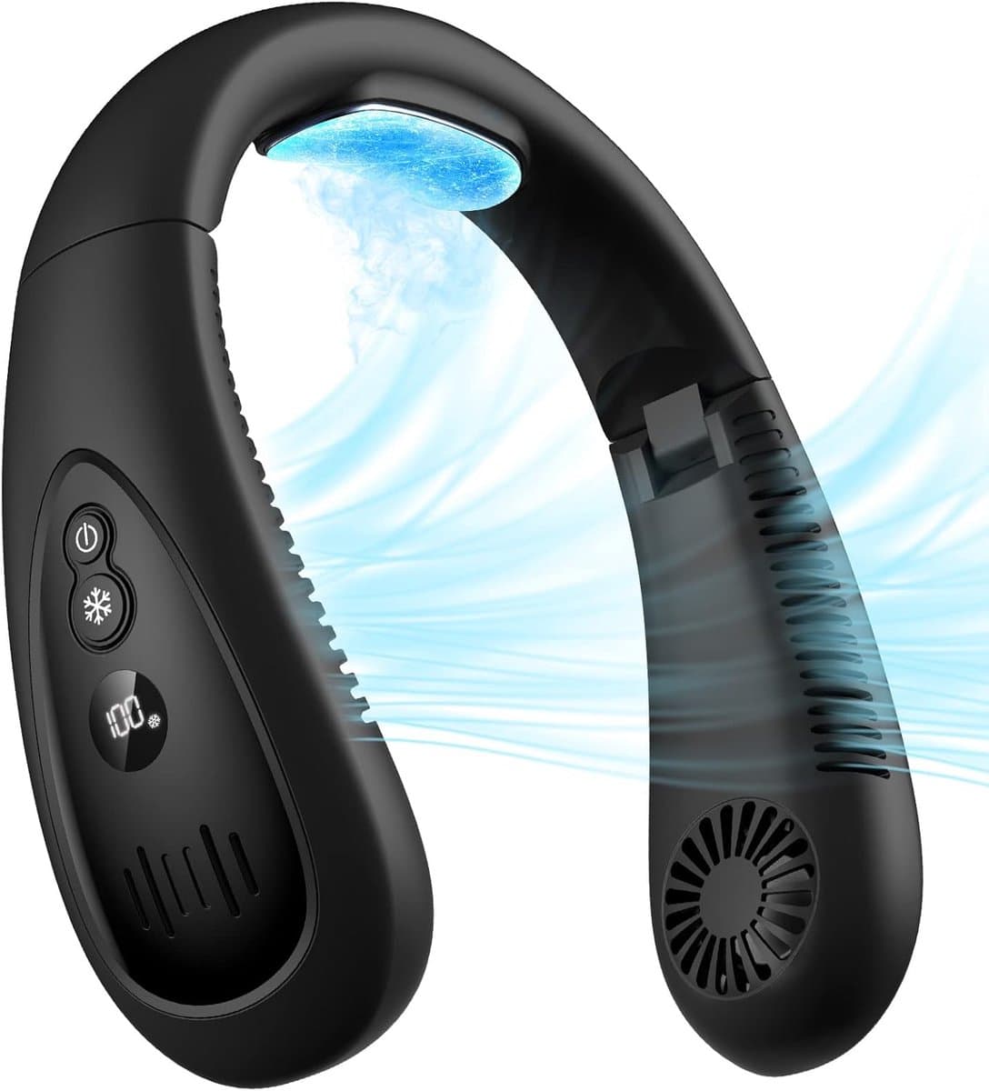 Ventilator - Nekventilator met koelplaat - 360 graden koeling - 5000mAh oplaadbaar - USB - Bladloos en opvouwbaar - Handsfree draagbaar - Zwart — afbeelding 1
