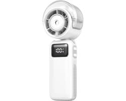 Handventilator met nevel - 65,5 × 54 × 175 mm - Draagbaar - 3600 mAh - Oplaadbaar - 5 windsnelheden - Opvouwbaar - Ideaal voor buitenactiviteiten, reizen, strand, kamperen, golfen - Wit