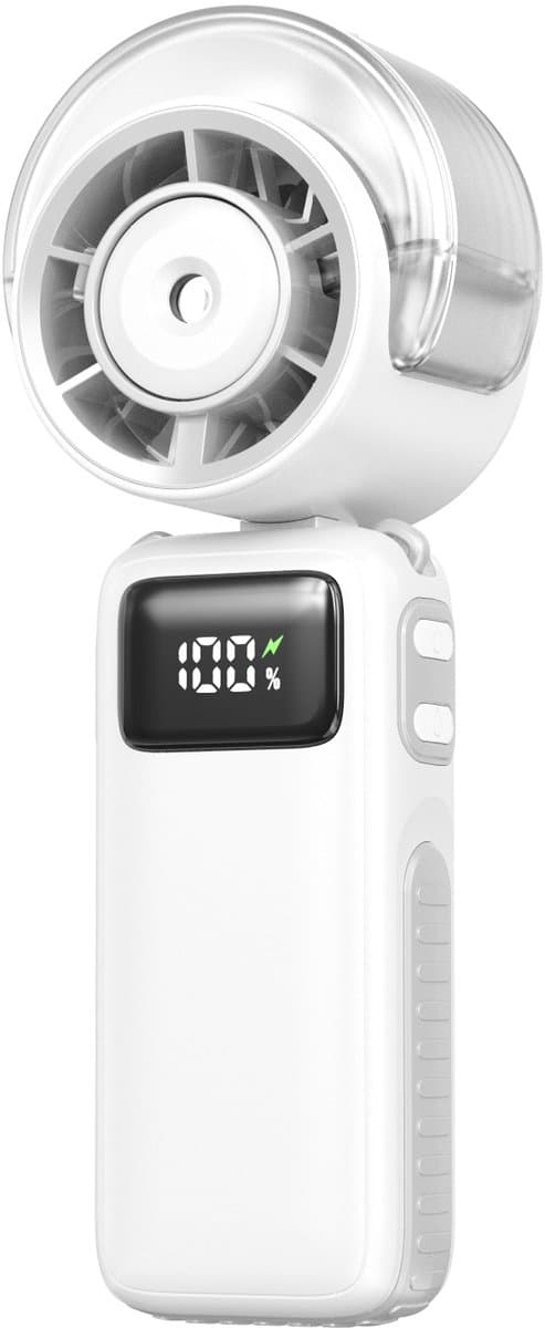 Handventilator met nevel - 65,5 × 54 × 175 mm - Draagbaar - 3600 mAh - Oplaadbaar - 5 windsnelheden - Opvouwbaar - Ideaal voor buitenactiviteiten, reizen, strand, kamperen, golfen - Wit — afbeelding 1