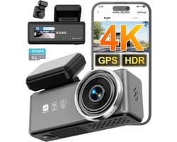 SnelShoppen - KAWA 2 Kanaal Dash Cam 4K + 1080P Voor- en Achterkant, Voice Control, GPS, 2K HDR, Parkeermodus, Wi-Fi 6, Voor Auto's, Dual Channel