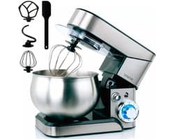 SnelShoppen - Keukenmachine 1800 W Max, Professionele Kneedmachine met Orbitale Beweging, 5 L, 6 Snelheden + Pulsfunctie, Roestvrij Staal, Garde, Deeg