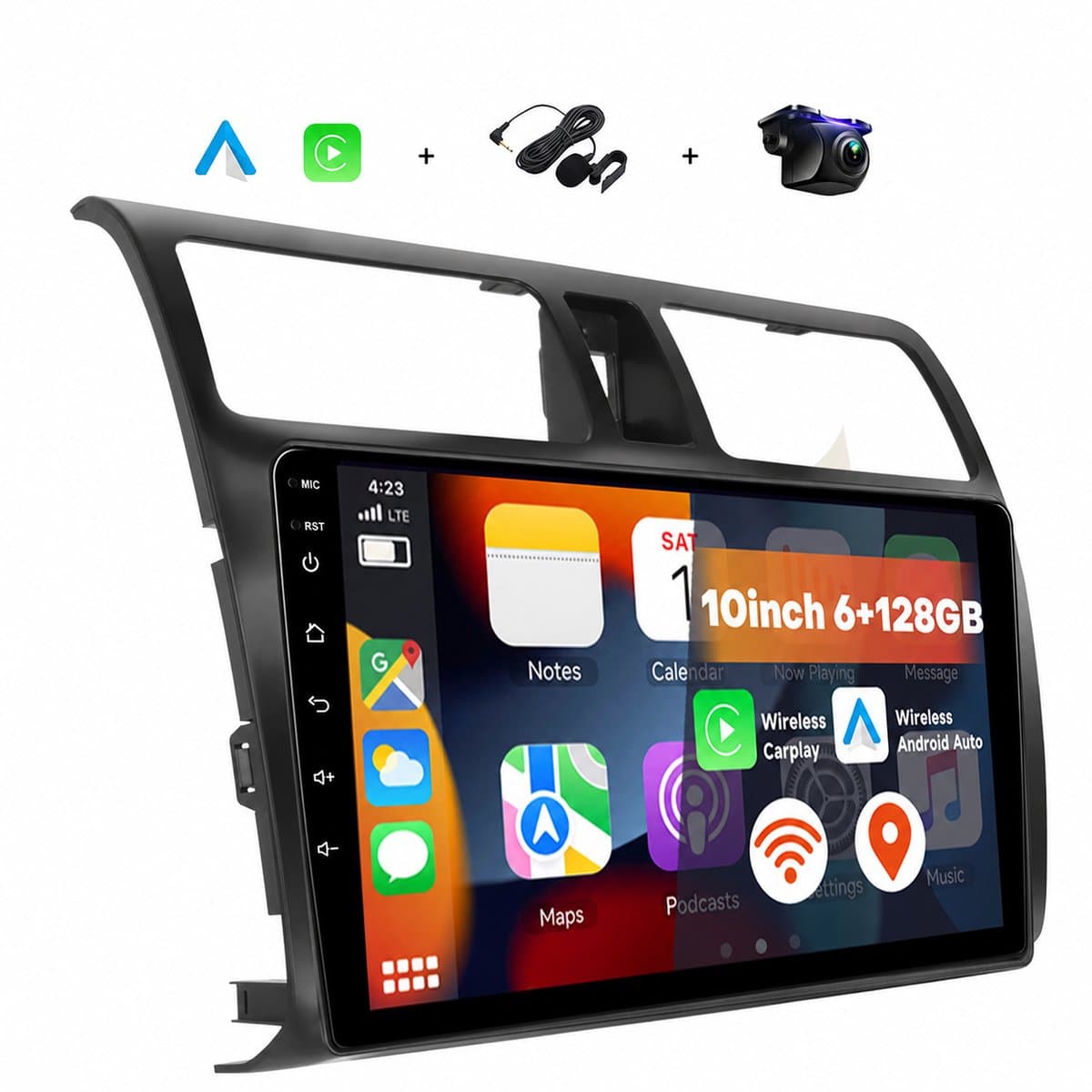 Boscer 2 Din Autoradio - Geschikt voor Suzuki Swift (2005-2010) - Draadloos Apple CarPlay & Android Auto - 10.1 Inch HD Touchscreen - 6+128GB - GPS - WiFi, Bluetooth & USB - Achteruitrijcamera & Microfoon — afbeelding 1