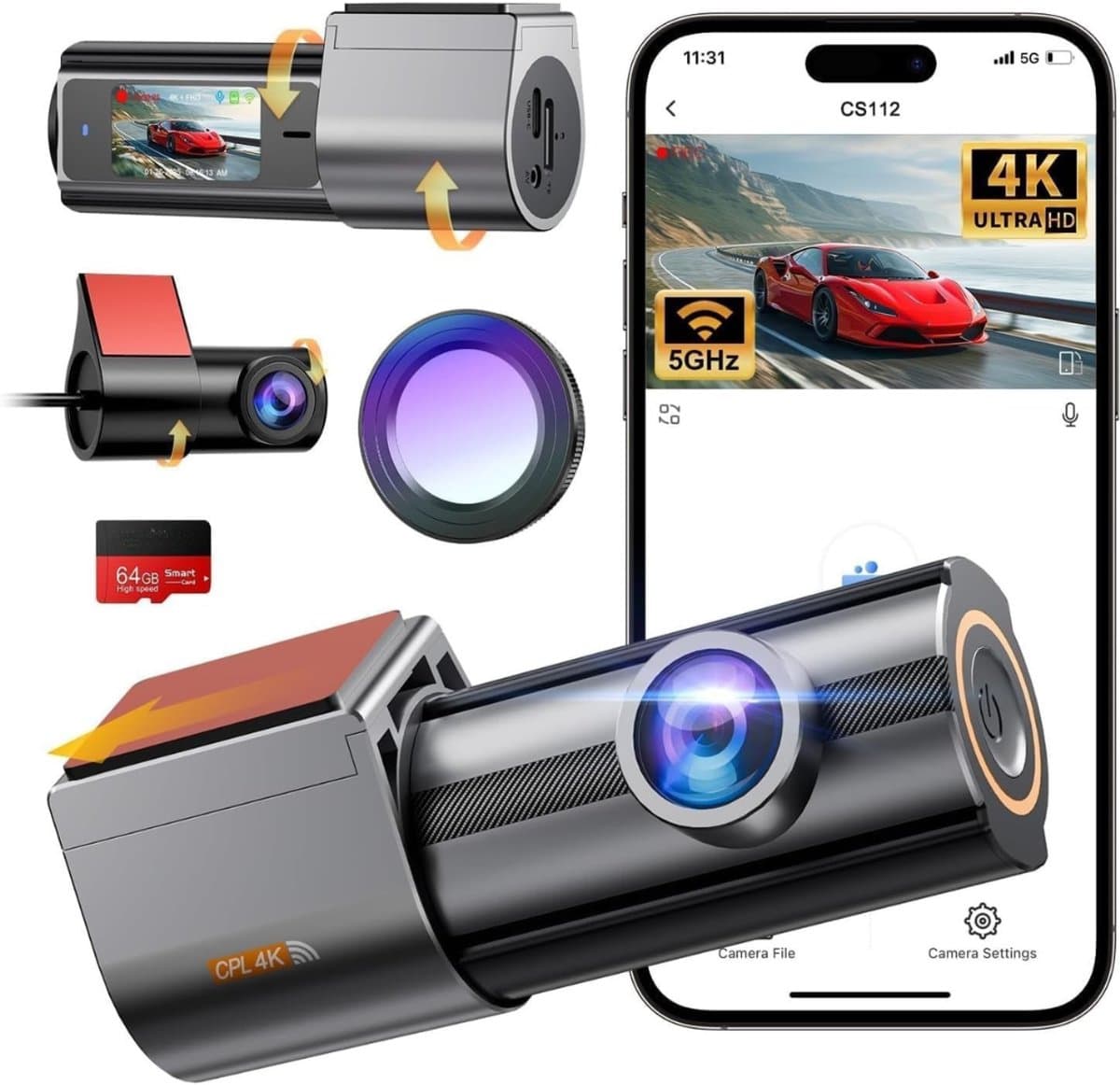 QORA® Dashcam voor Auto Voor en Achter - Dashcam - Zwart - 5cm x 11cm x 5cm — afbeelding 1