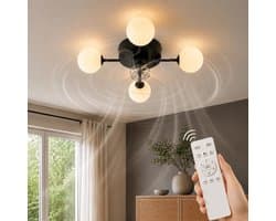 Glitzerlife - Plafond ventilator met verlichting Plafondlamp Ventilatorlamp - 4xG9 fitting - Stille plafondventilator DC motor 6 snelheden - afstandsbediening timerfunctie - modern design PC metaal - Ø50cm - wit