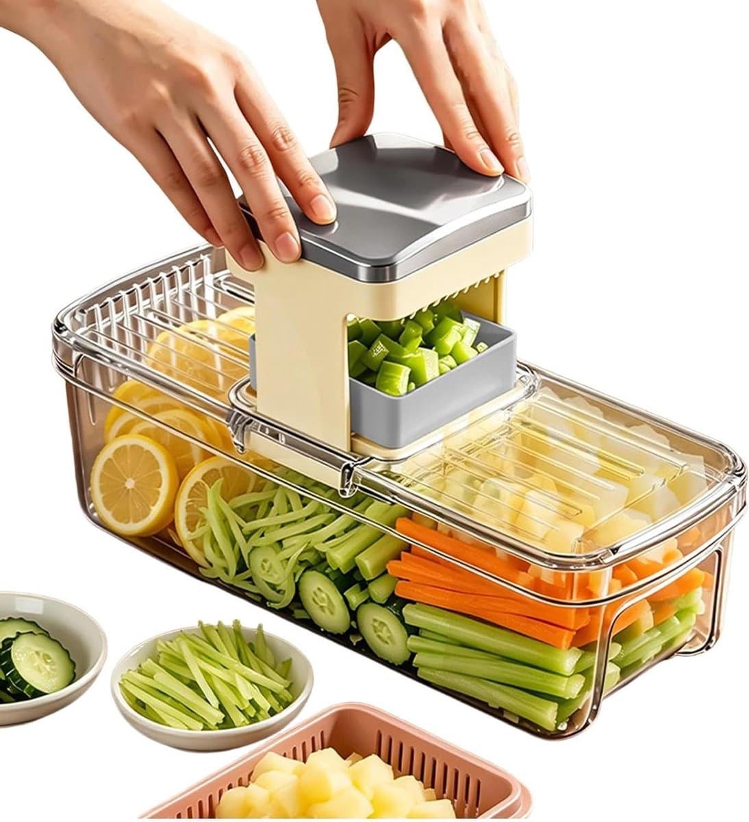Voedselhakker Met Bak - Groente Snijder - Maaltijd Voorbereiden - Arbeidsbesparend Ontwerp - 30 x 15 x 10 cm - Transparant — afbeelding 1