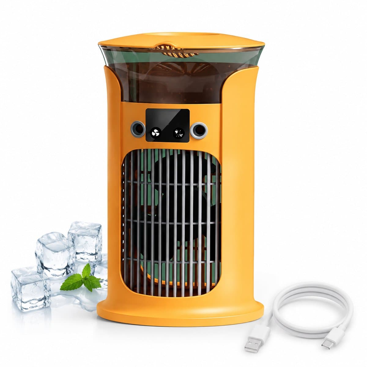 Mini Mobiele Aircooler 4 in 1 - Draagbare Luchtkoeler met 3 Snelheden - Luchtbevochtiger & Nachtlampje - Voor Kantoor, Slaapkamer en Camping - 880ml Watertank-Oranje — afbeelding 1