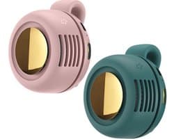ECTEATOY® Mini Ventilator - 2 Stuks - Clip-On Ventilator - Oplaadbare USB Ventilator - Portable Clip Fan - Nekventilator - USB Oplaadbare Stille Bladeless Ventilatoren - Verstelbare - Geschikt Voor Buiten, Op Reis En Op Kantoor - Roze, Groen