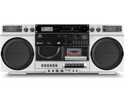 MEDION P66538 Cassetterecorder (retro boombox met cd-speler, jaren 80, groot, USB, SD, cd, cassette MC, DAB+ radio telescopische antenne, Bluetooth, cassettedeck, opnamefunctie, werkt op batterijen)