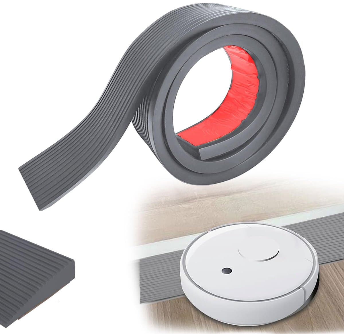 90 x 8 x 2 cm, deurdrempeloprijplaat, pvc-rolstoelhelling, antislip oppervlak, rubberen oprijplaat, drempelhelling voor rolstoel, kinderwagen, rollator of e-scooter, grijs — afbeelding 1