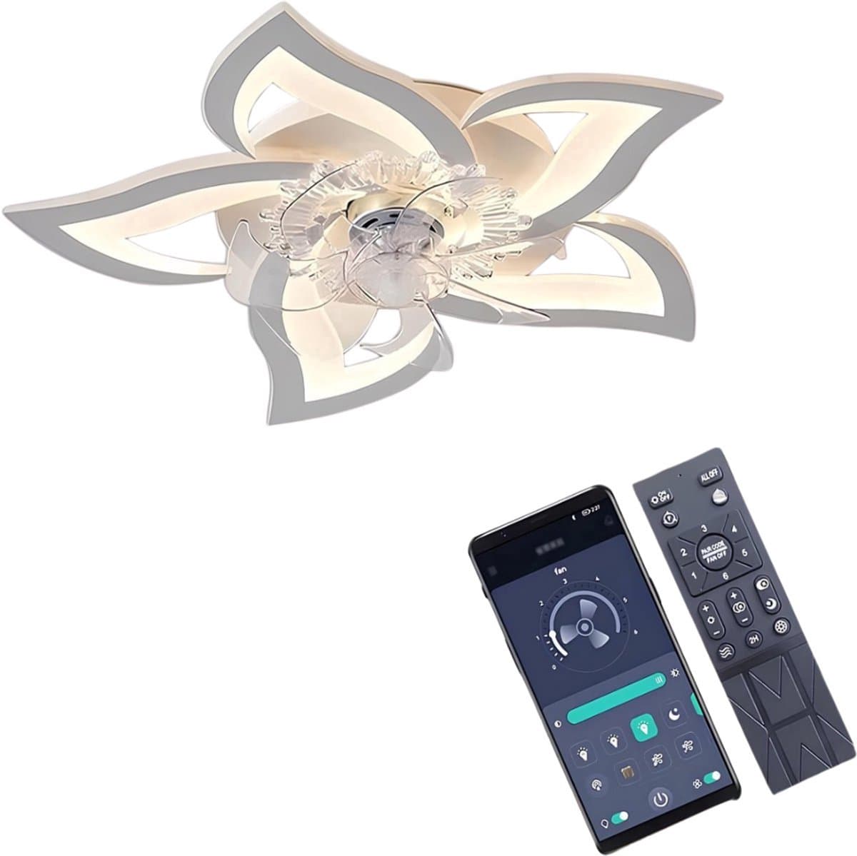 DIMICO - Plafond Ventilator met Verlichting - Plafondventilator Afstandsbediening - Wit - Slaapkamer- 220V - LED - 6 Snelheden — afbeelding 1