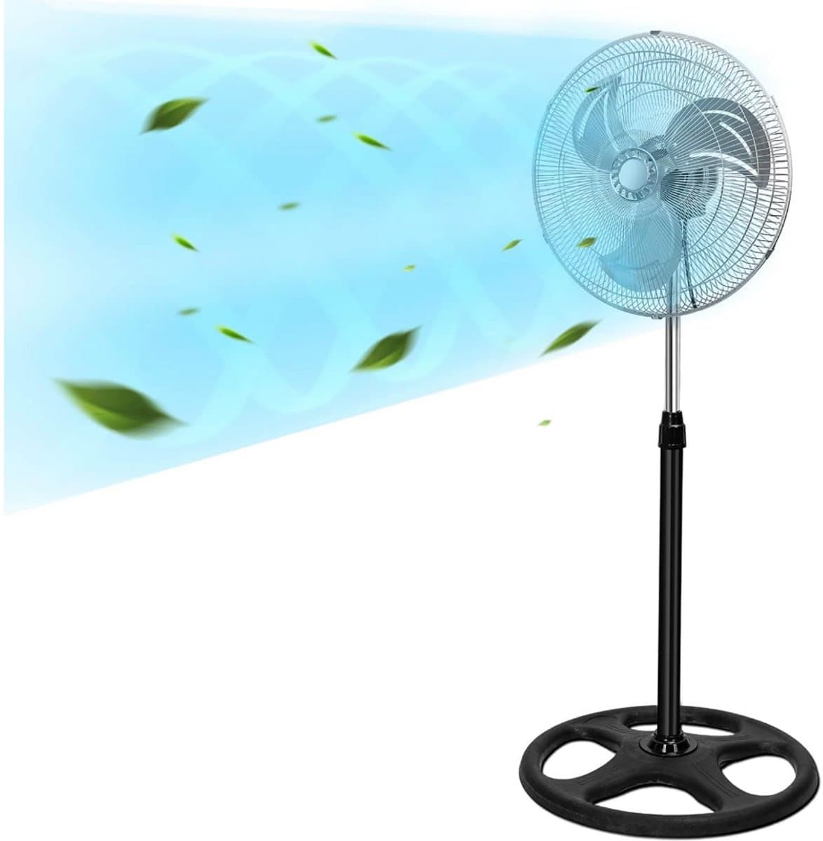 Ventilator Staand – Statiefventilator – Vloerventilator – 50 CM - 90° Oscillatie – 3 Ventilatorbladen – Stille Werking – Verzwaarde Voet - 60W — afbeelding 1