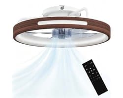 TEKROA® Plafondventilator met LED Verlichting - 40W Stille DC Motor - 6 Snelheden & 3 Kleuren - Afstandsbediening - Timer - Teakhout Look