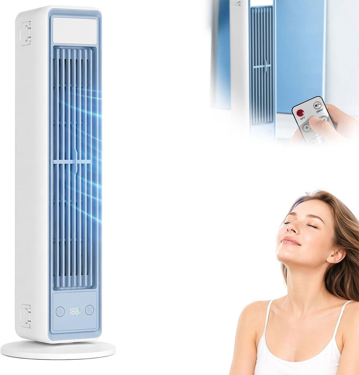 Bladloze Torenventilator - Met Afstandsbediening - Torenventilator - Draagbare Mobiele Airco Cooler - Mobiele Airco - Torenventilator Ventilator staand - Bladloos - Draaibaar Ventilator - 5 Snelheden - 3600mah elektrische ventilator - Stil Compact — afbeelding 1