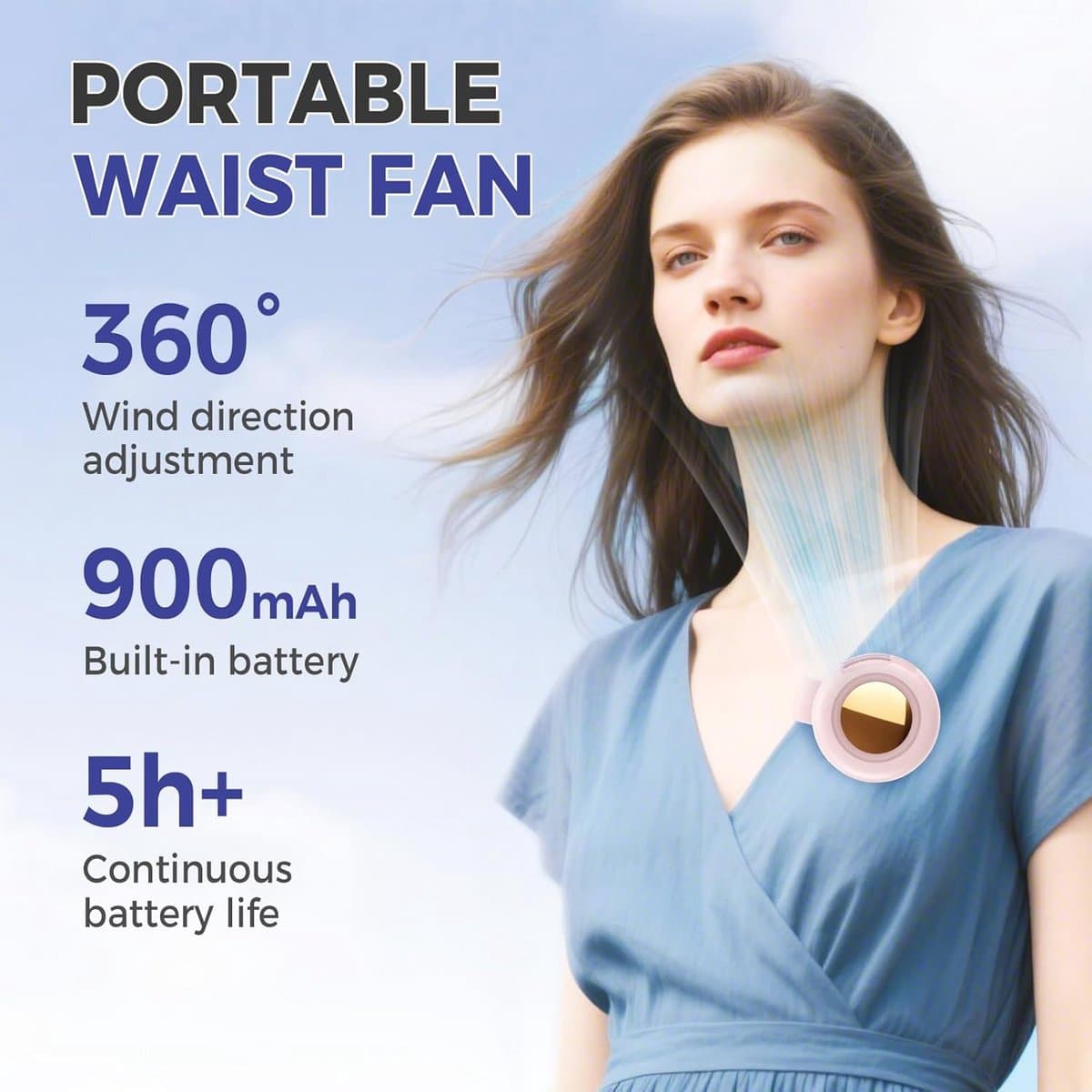Draagbare stille mini bladloze elektrische ventilator - 2025 clip-on ventilator voor shirt taille nek, 3 snelheden voor outdoor en reizen — afbeelding 1