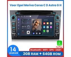 Awesafe Autoradio - Geschikt Voor Opel Meriva Corsa C D Astra G H - Draadloos Apple Carplay & Android Auto - Android 14 - Radio met navigatie - 7 inch HD touchscreen - Ram 2GB + Rom 64GB - Helder Zwart