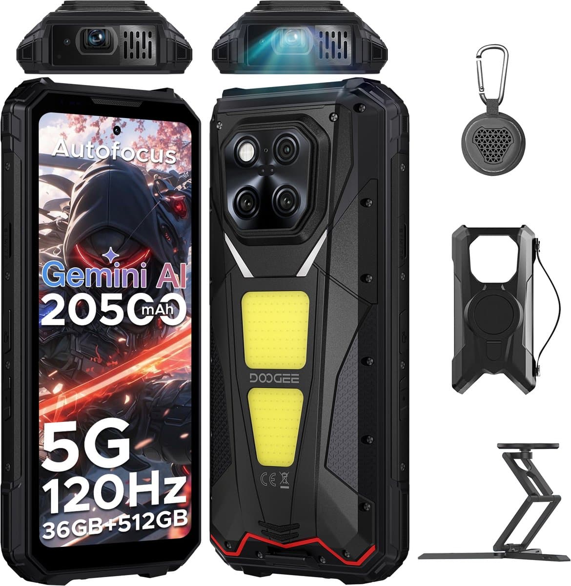 DOOGEE VMAX Play 5G VIP - Robuuste Smartphone - Robuuste Telefoon - 36GB RAM+512GB ROM - 100 LM projector - 1200 Lumen Campinglamp - 20500mAh/45W - 6,78 inch FHD+ 120Hz - 200MP AI Camera - 20MP Nachtzicht -Android 15 - IP68 - NFC - GPS - Zwart — afbeelding 1