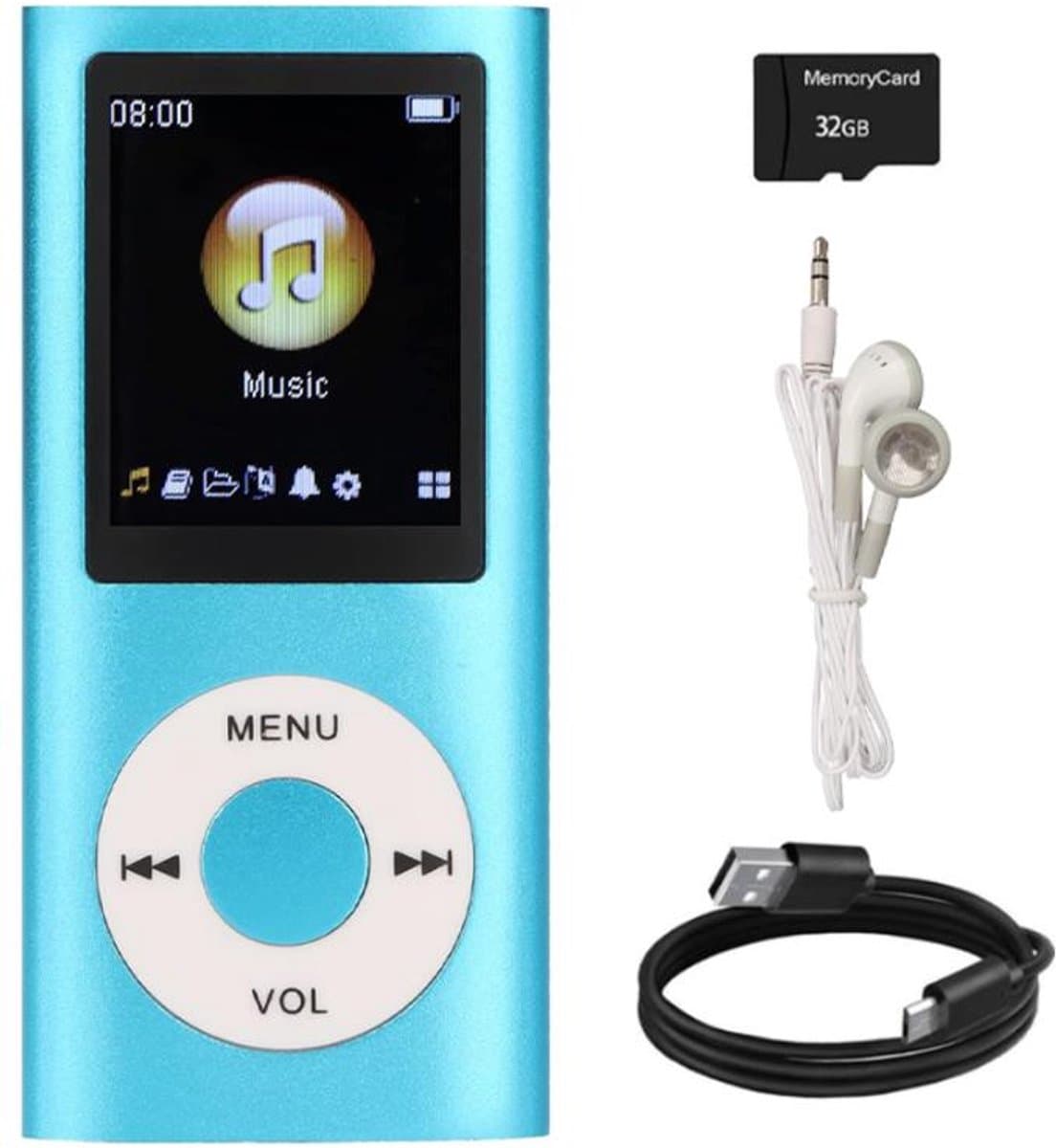 MP3 Speler met Bluetooth - Incl. 32GB SD Kaart - Digitaal 1,8-inch LCD-scherm - USB - FM-radio - Spraakrecorder - E-book - Dicatafoon - Ideaal voor Sport, Kinderen en Volwassenen - Blauw — afbeelding 1