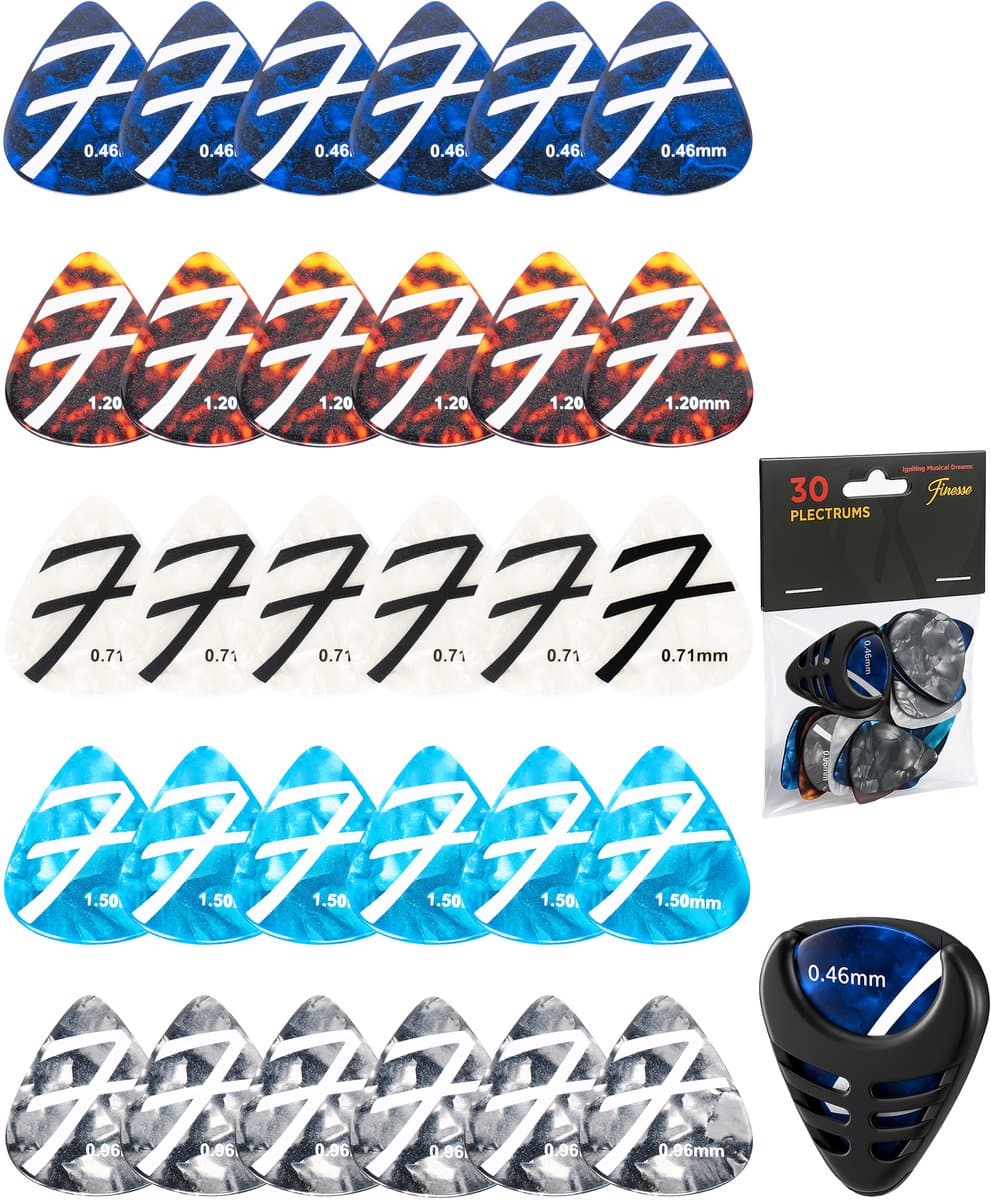 Finesse Celluloid Plectrum voor Gitaar - 30 Stuks - met Plectrum Houder - Plectrums - Guitar Pick — afbeelding 1