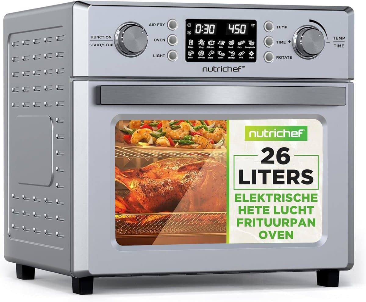 Elektrische Airfryer Oven - Heteluchtfriteuse Combi Oven - Gezond Koken - 360° Hete Lucht Circulatie - 26 Liter - Zilver — afbeelding 1