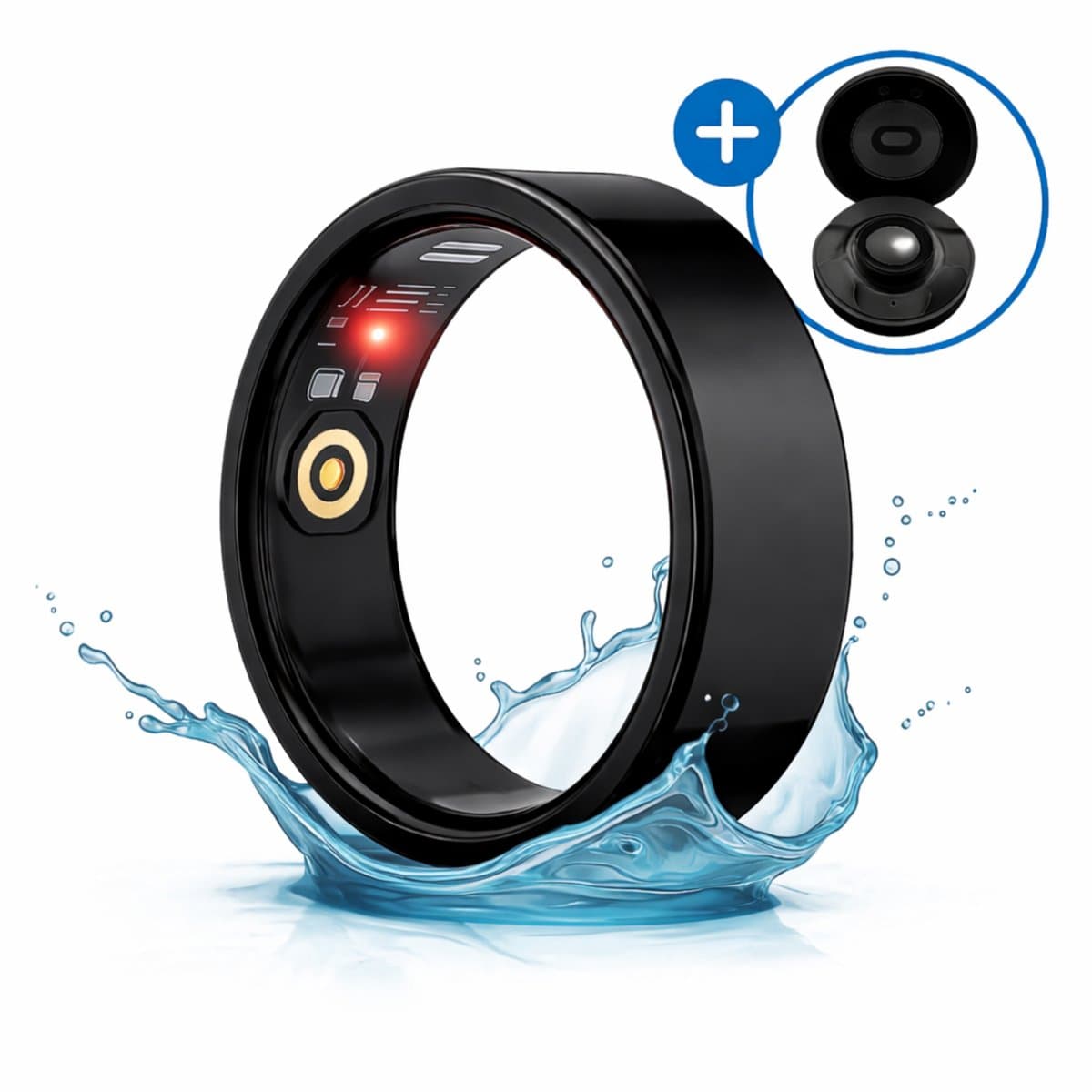 SyncGear Smart Ring - Slimme Ring voor Heren & Dames Inclusief Oplaadcase – Menstruatiecyclus - Activity Tracker - SpO2 - Stappenteller - Hartslagmeter - Nederlandse App - Maat 8 (Europese Maat 57) - Kleur: Zwart — afbeelding 1