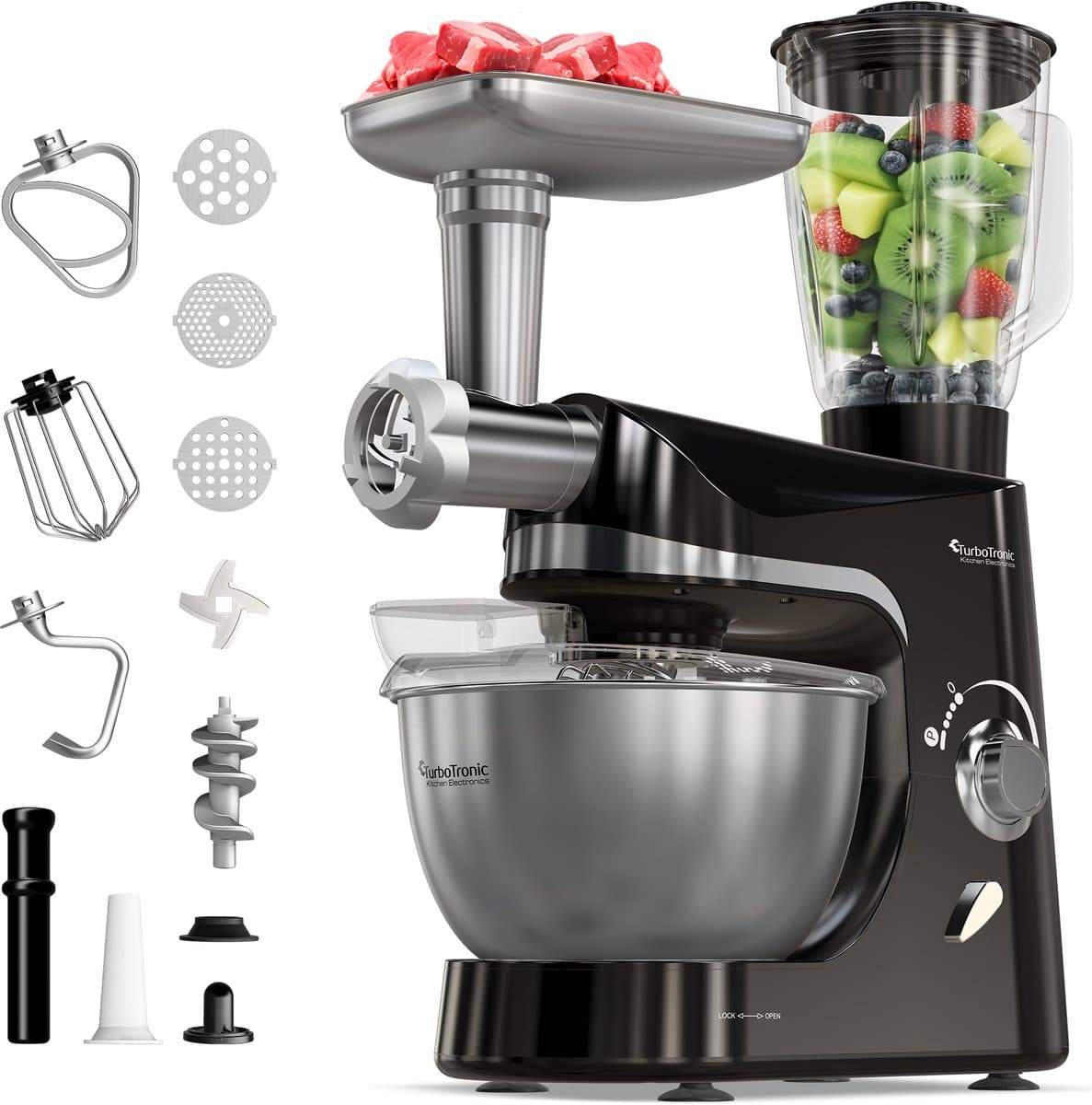 TurboTronic TT-007 / Keukenmachine - Staande Keukenmixer- keukenrobot -Foodprocessor - 5 Liter - 2000W - Zwart — afbeelding 1