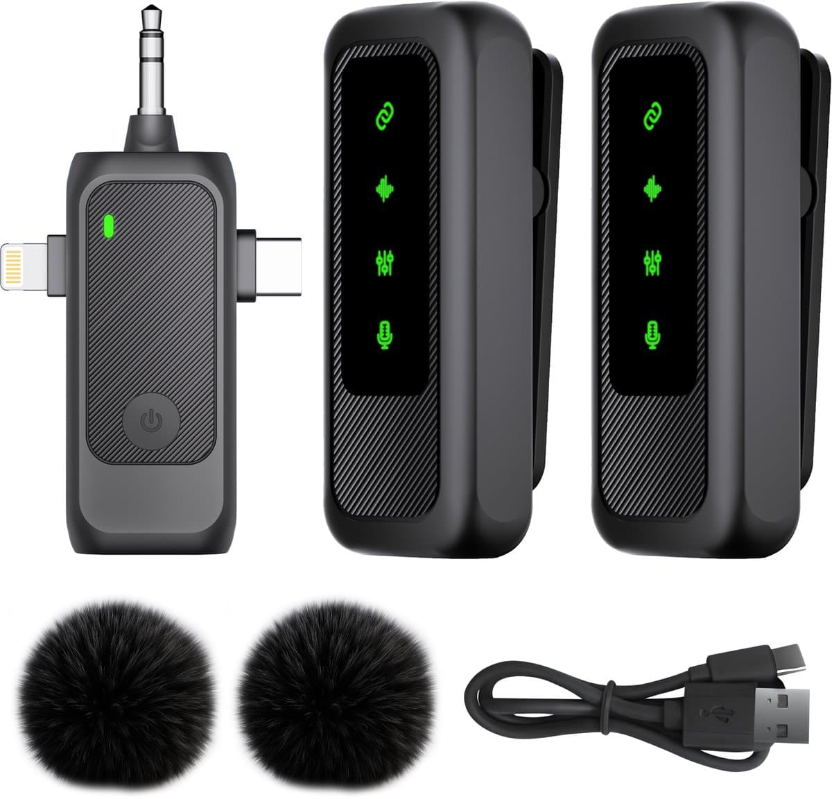 Nuvance Draadloze Microfoon - 2 Stuks - Microfoon Draadloos - Mini Dasspeld Microfoon - Lavalier - 3 in 1 - Incl. 2 Windshields — afbeelding 1