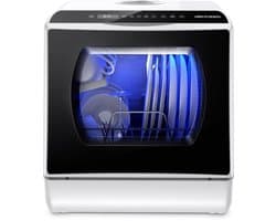 AIRMSEN Mini Vaatwasser - Met 5L Watertank - Zonder Vaste Wateraansluiting - 5+1 Programma's - 4 Couverts - Vrijstaande Afwasmachine - Wit/Zwart